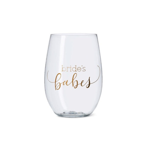 Women's 16 oz. Bride's Babes Durable Plastic Stemless Wine Cups Clear