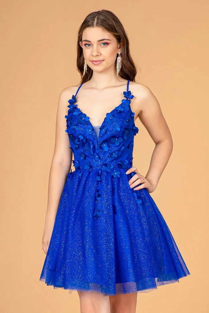 Sapphire Bloom Mini – Royal Blue Floral Prom Dres