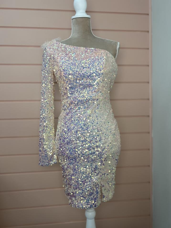 Pink Sequence One Sleeve Dress