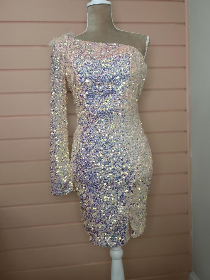 Pink Sequence One Sleeve Dress