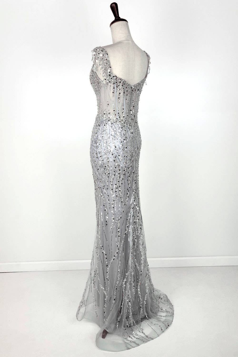 Off the Shoulder Sequin and Bead Long Dress C331