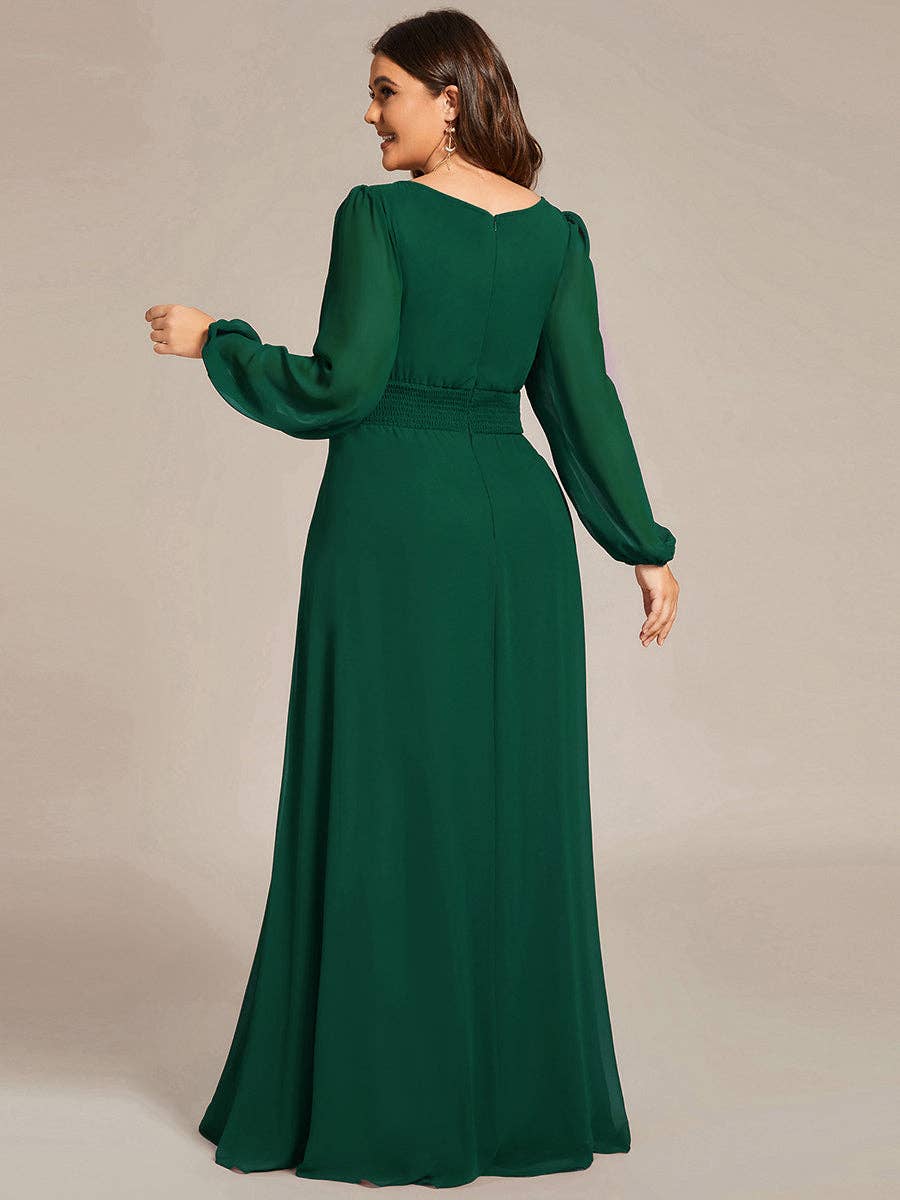 Plus Size Long Lantern Sleeves Round Neck Bridesmaid Dress
