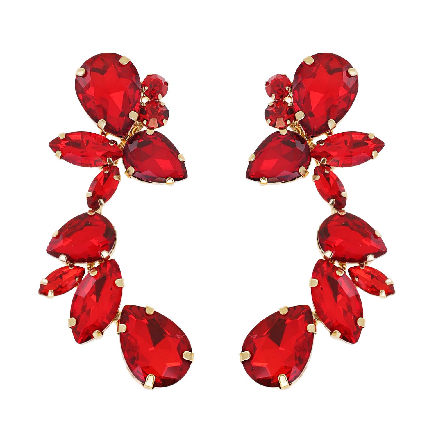 Leaf & Droplet Cut Curved Rhinestone Cluster Drop Earrings