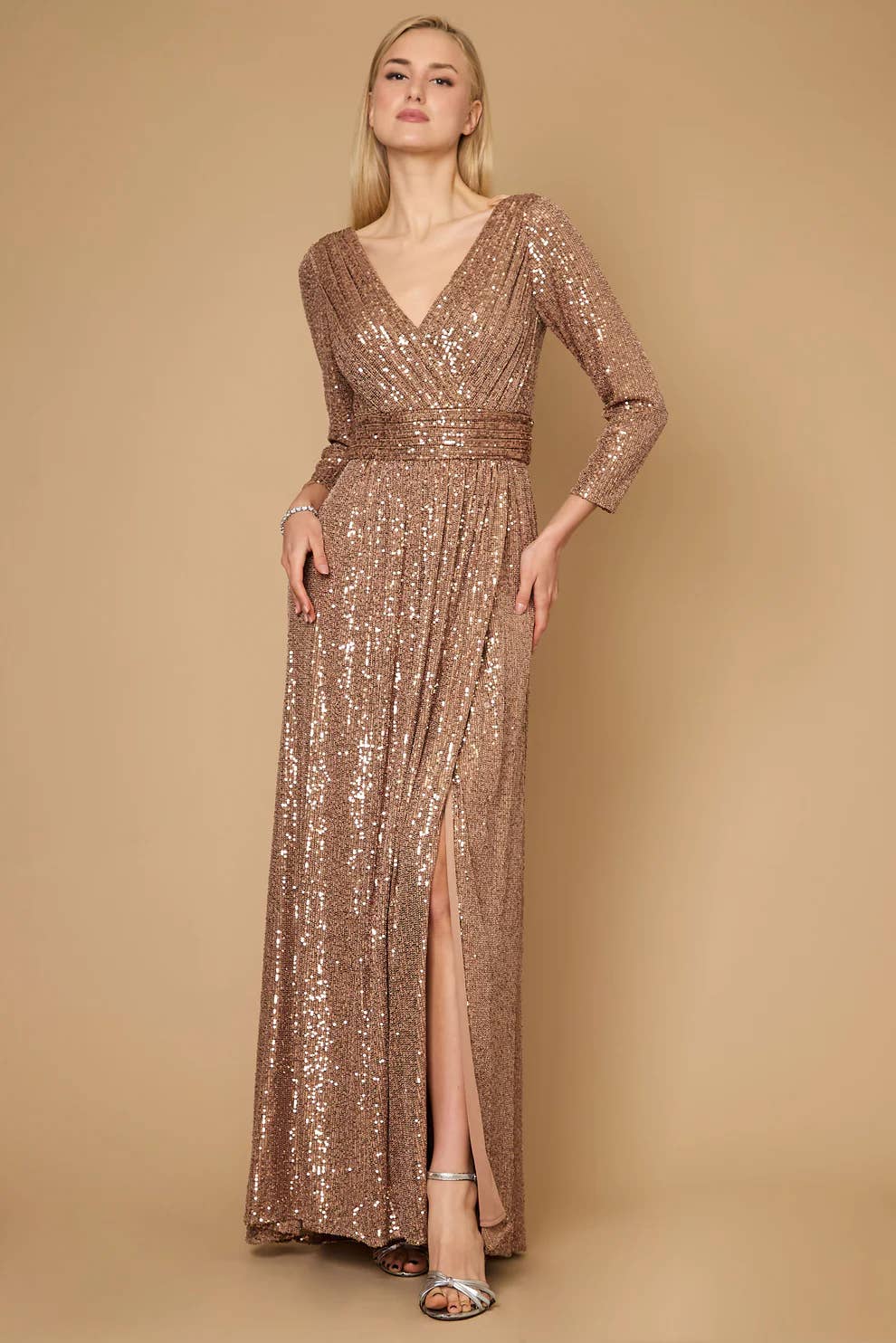 Long Sleeve Sequin Formal Dress