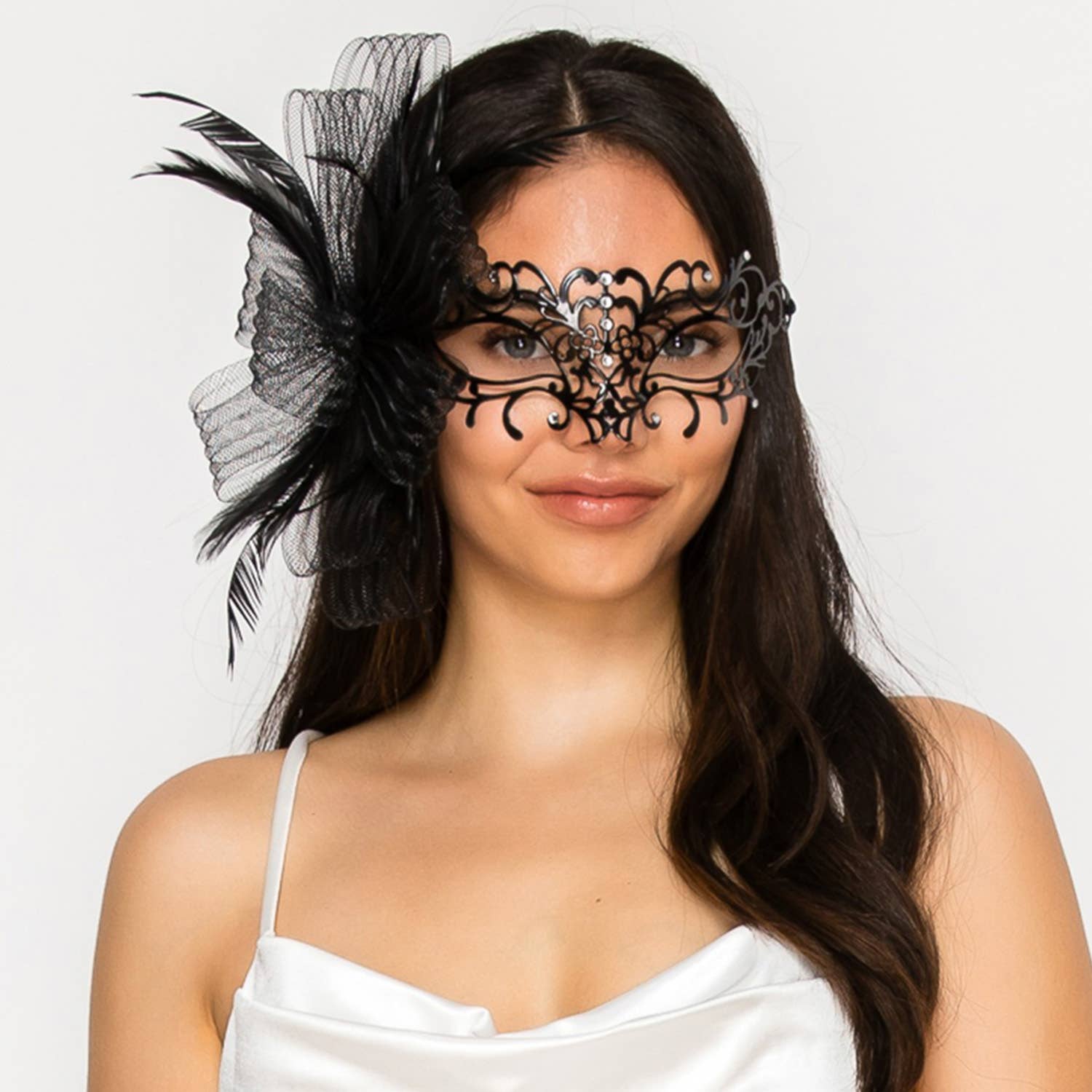 Crystal Rhinestone Masquerade Mask with Detached Fascinator