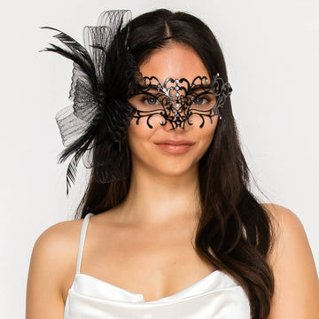Crystal Rhinestone Masquerade Mask with Detached Fascinator
