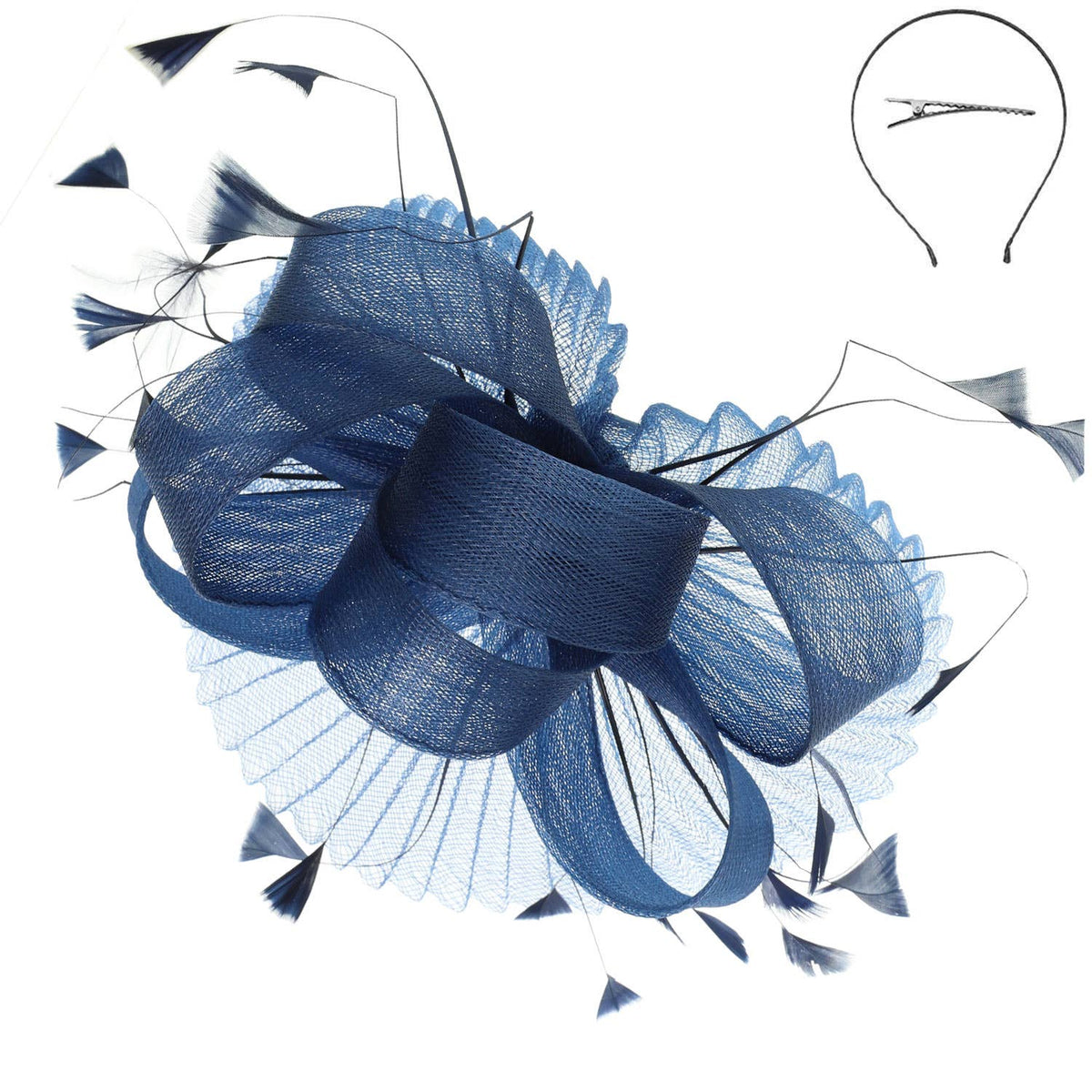 Sheer Mesh Loop Feather Spray Fascinator with Headband
