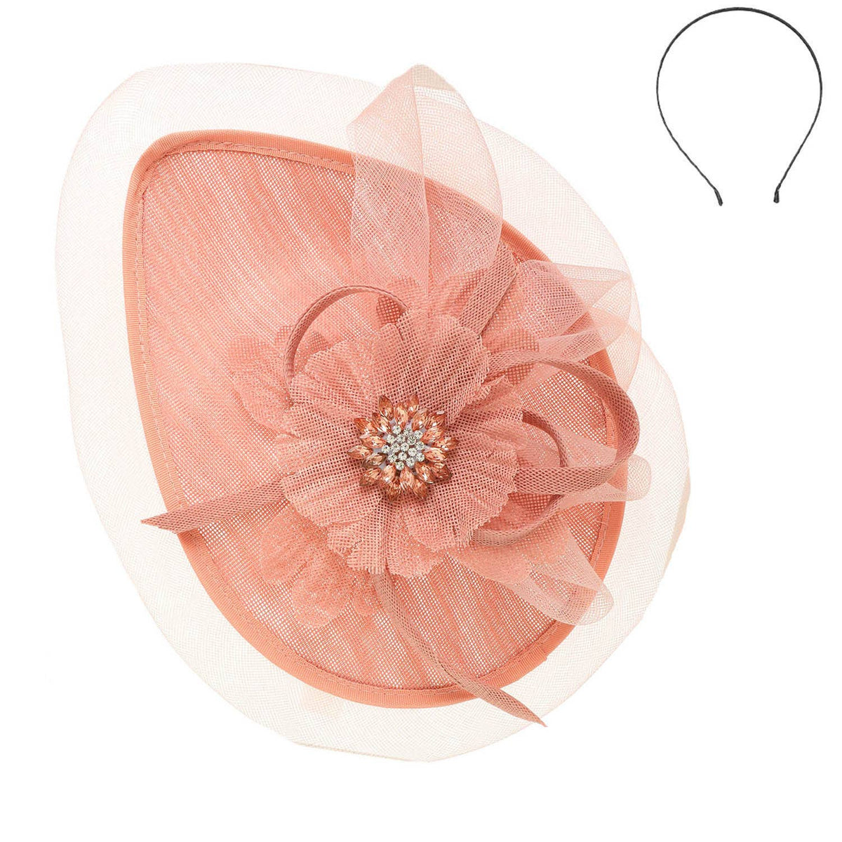 Sinamay Disc Headband Fascinator with Floral Accent