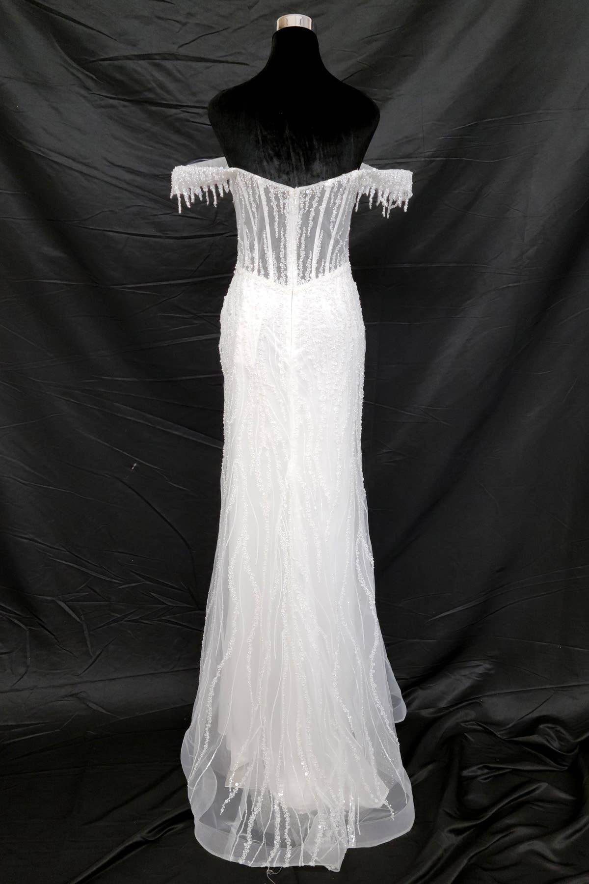 Off the Shoulder Sequin and Bead Long Dress C331