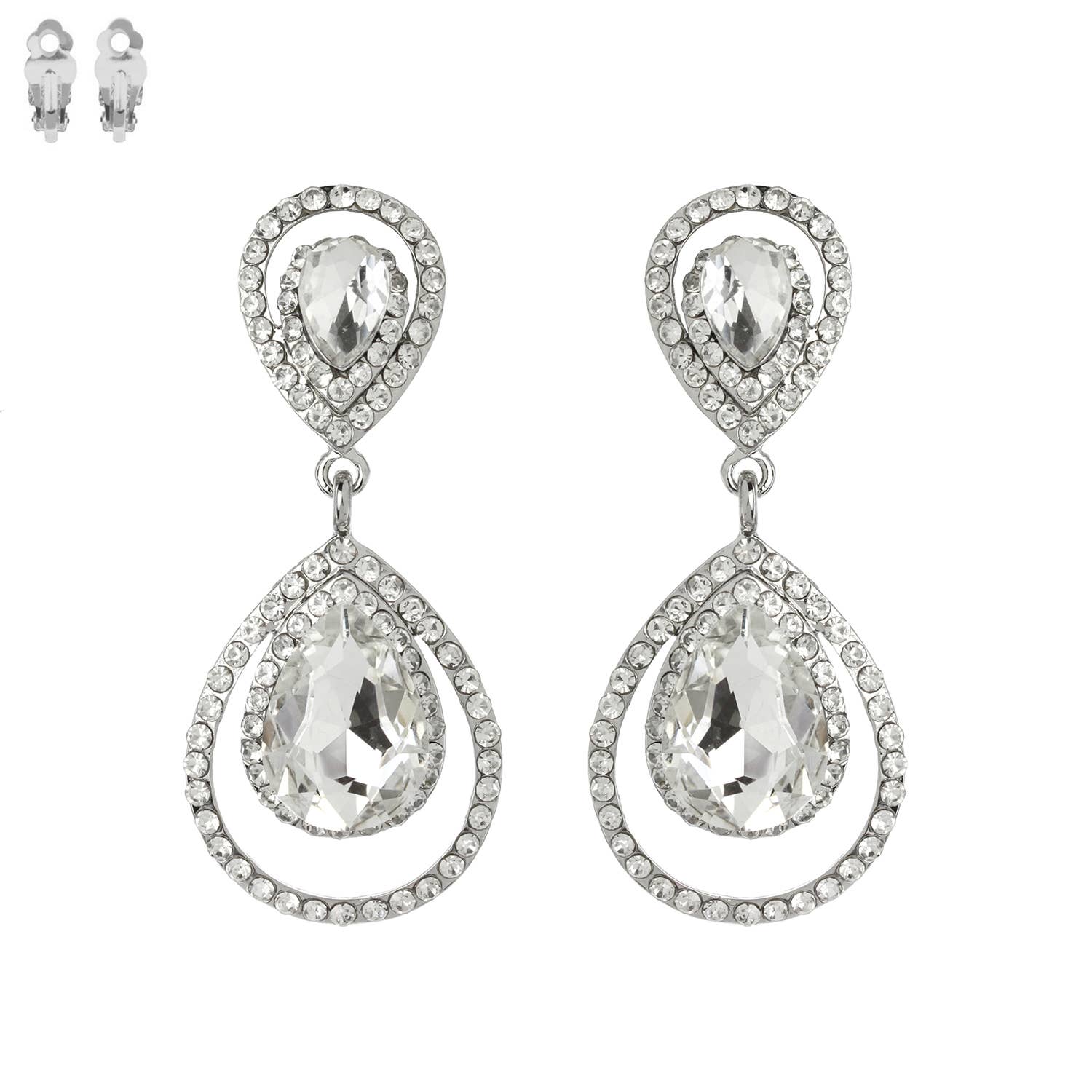 Rhinestone Halo Teardrop Gemstone Clip-On Earrings