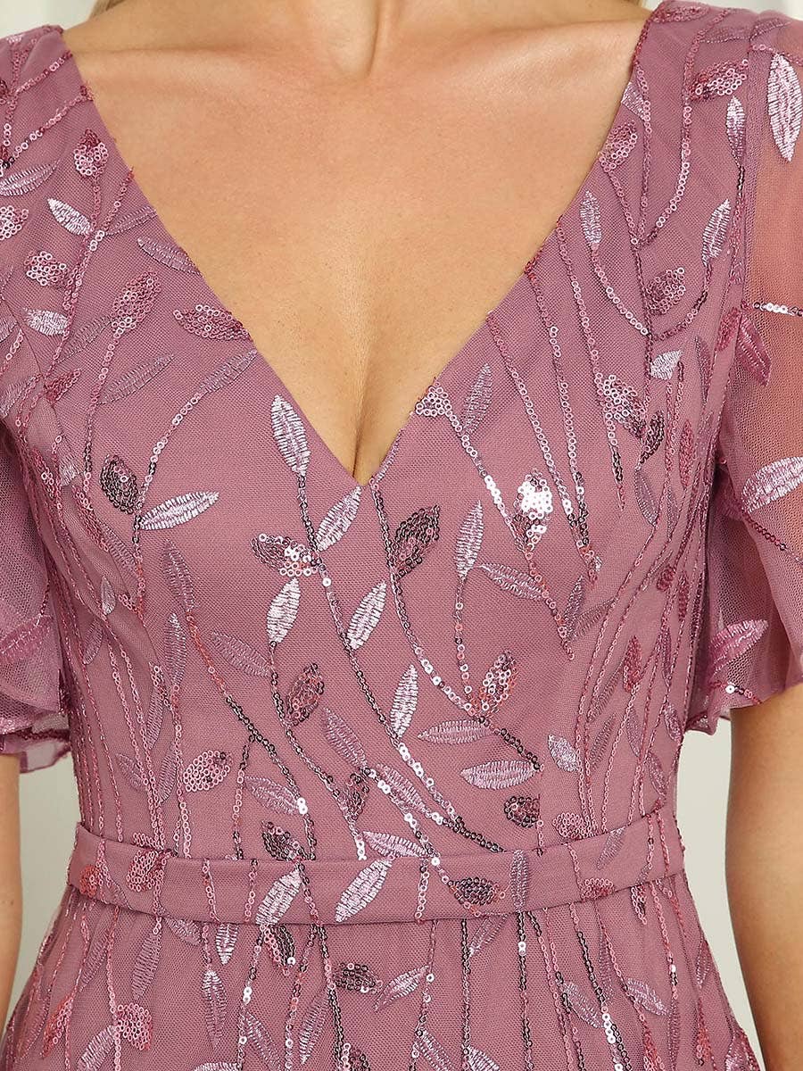 Gorgeous Leaf-Sequined Evening Dress