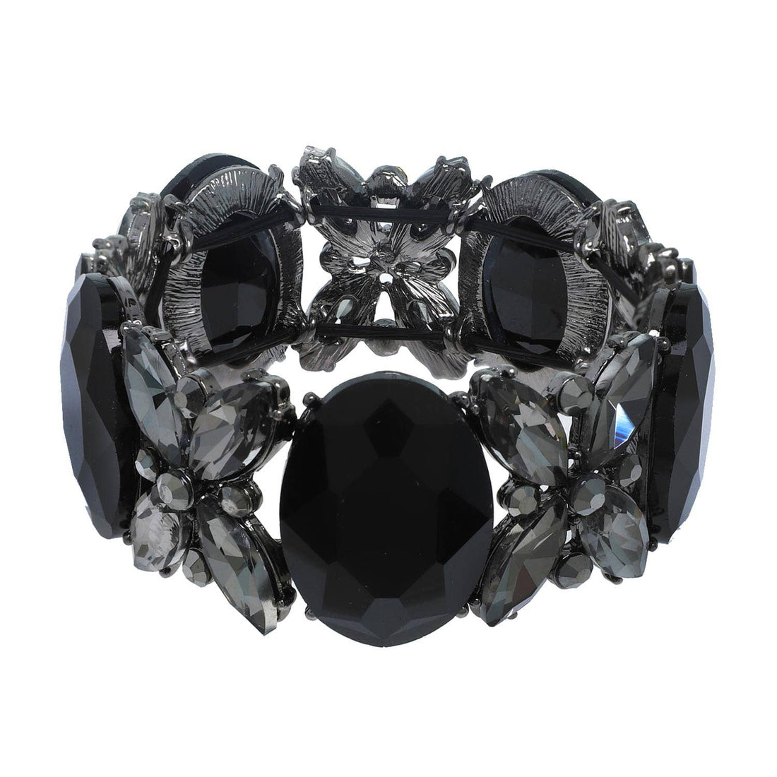 Crystal Gemstone Oval Floral Cluster Bracelet