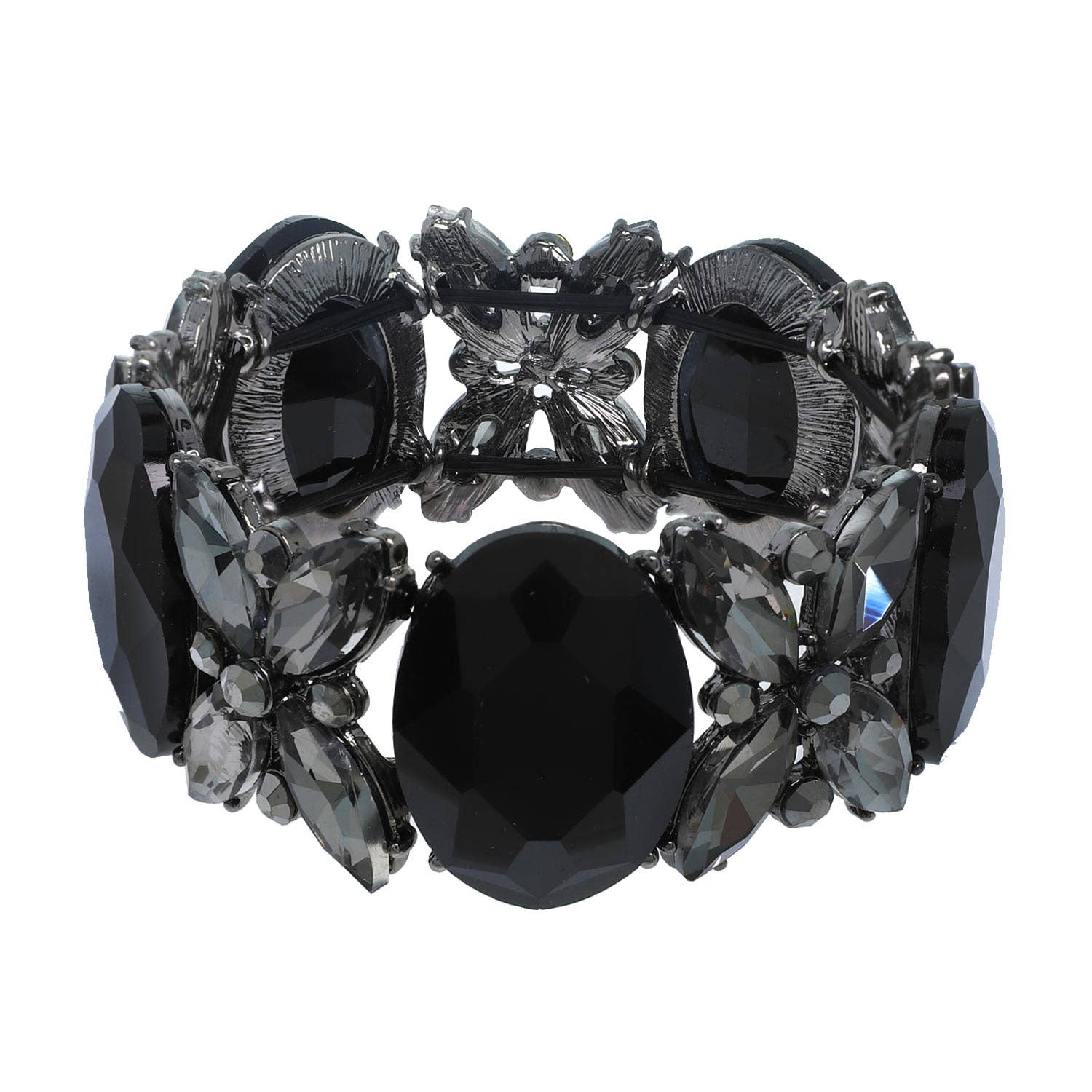 Crystal Gemstone Oval Floral Cluster Bracelet