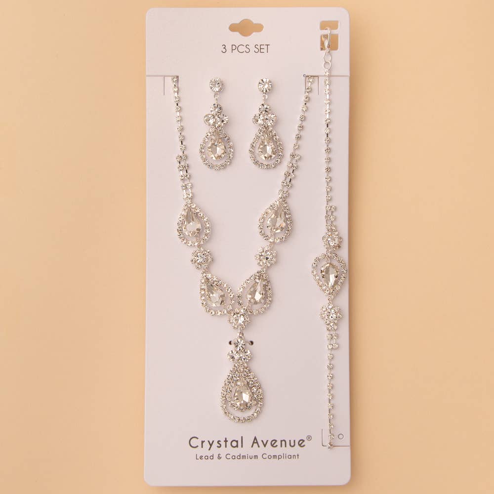 Crystal Embellished Necklace, Earring and Bracelet 3 Pc Set
