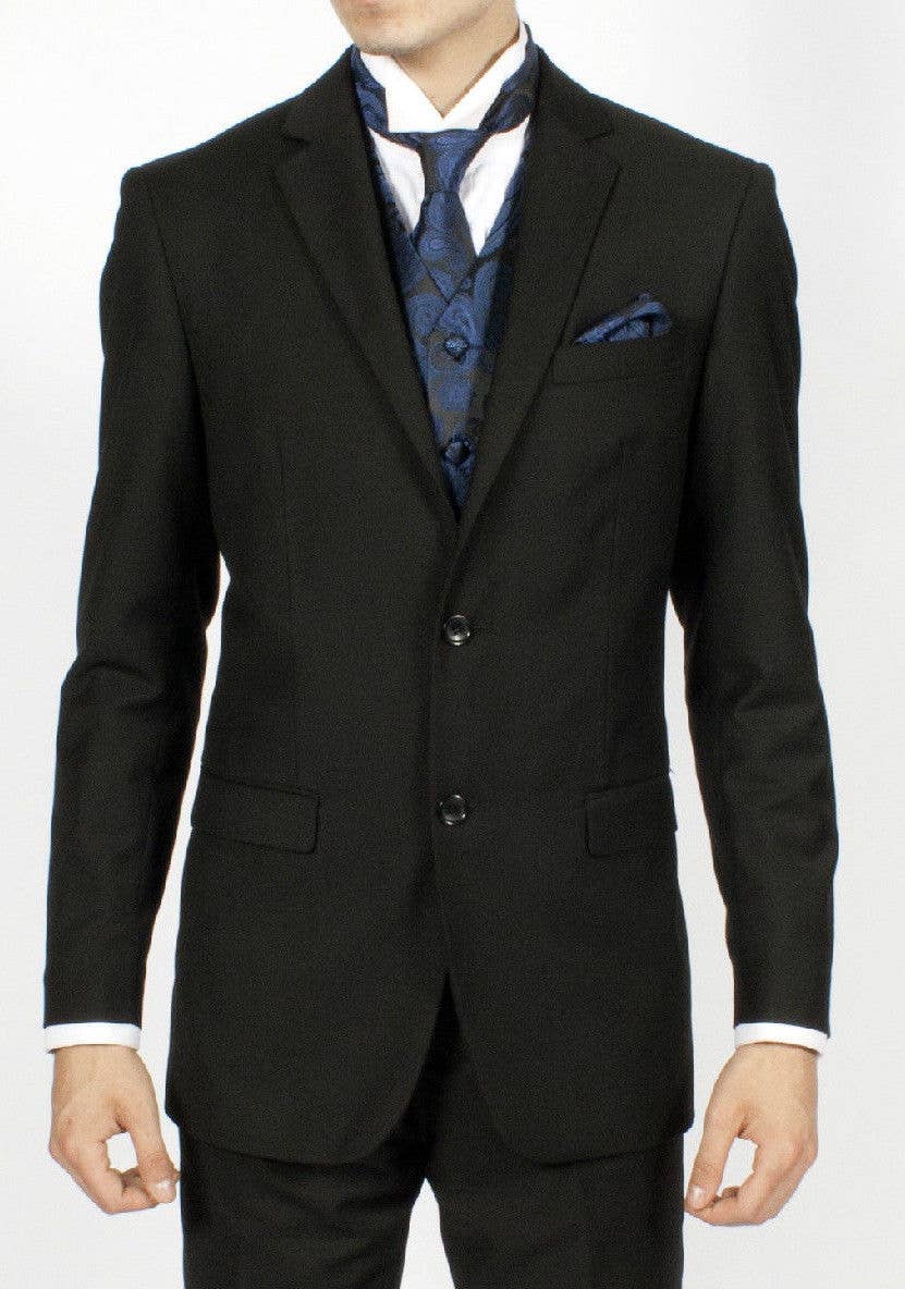 Ferrecci Mens PV350 - Navy/Black Paisley with Black Back Adjustable Vest Set