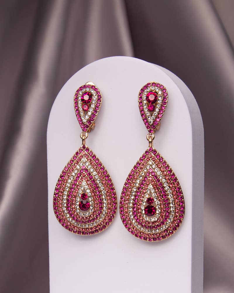 Teardrop Shaped Crystal Pave Clip-On Earrings