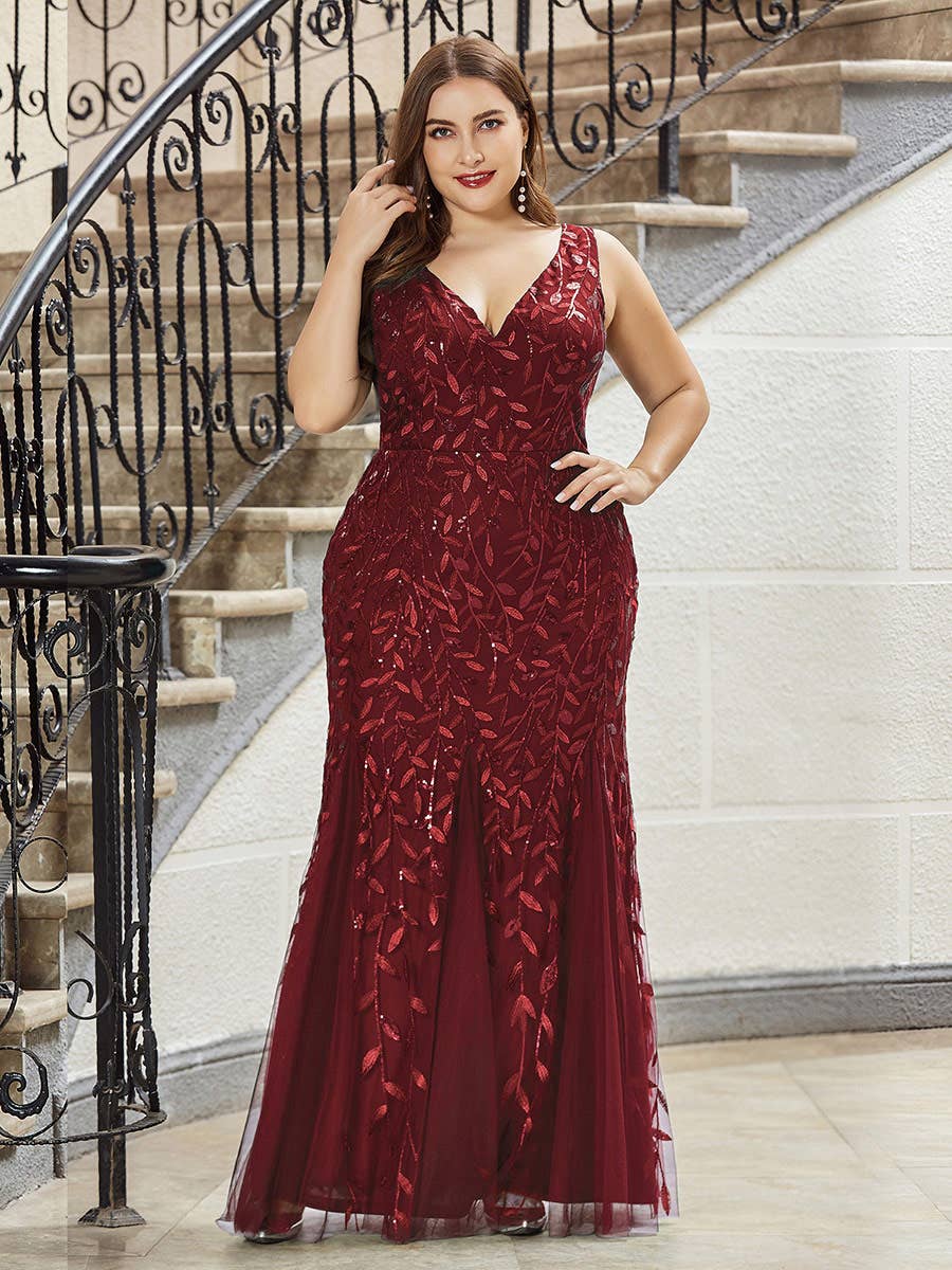 Plus Size Sequin Fishtail Evening Dress