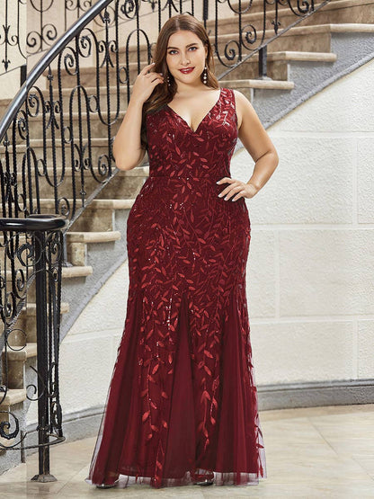 Plus Size Sequin Fishtail Evening Dress
