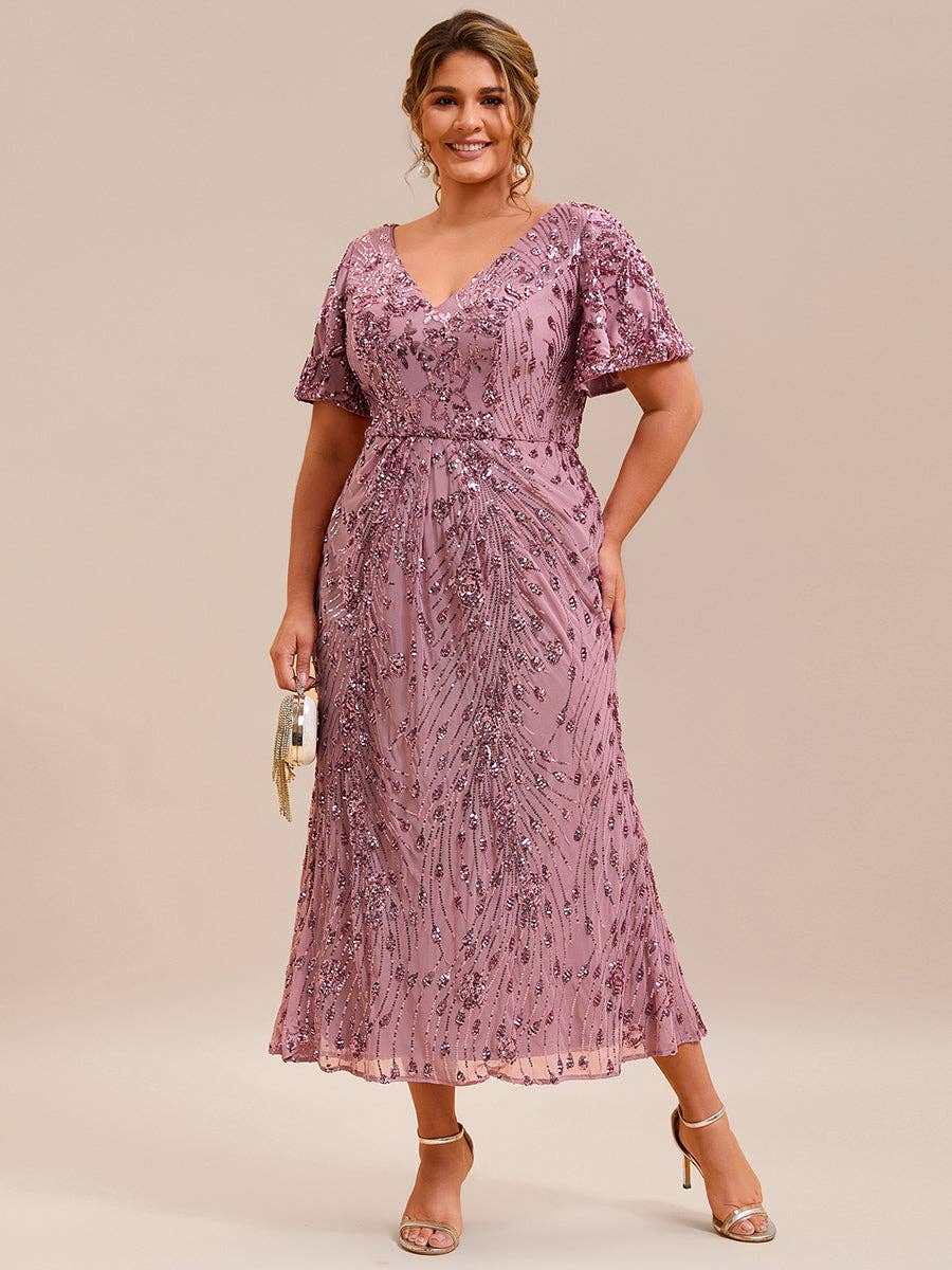Strapless Deep Fishtail Paillette Midi Evening Dresses