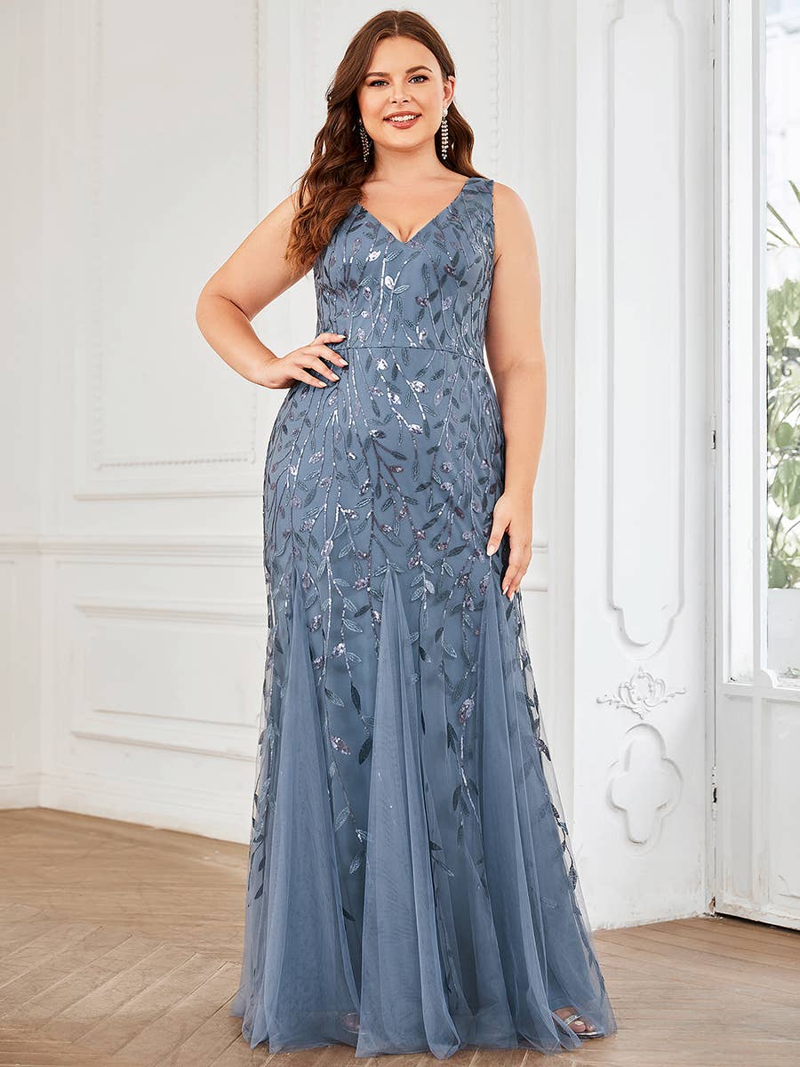 Plus Size Sequin Fishtail Evening Dress