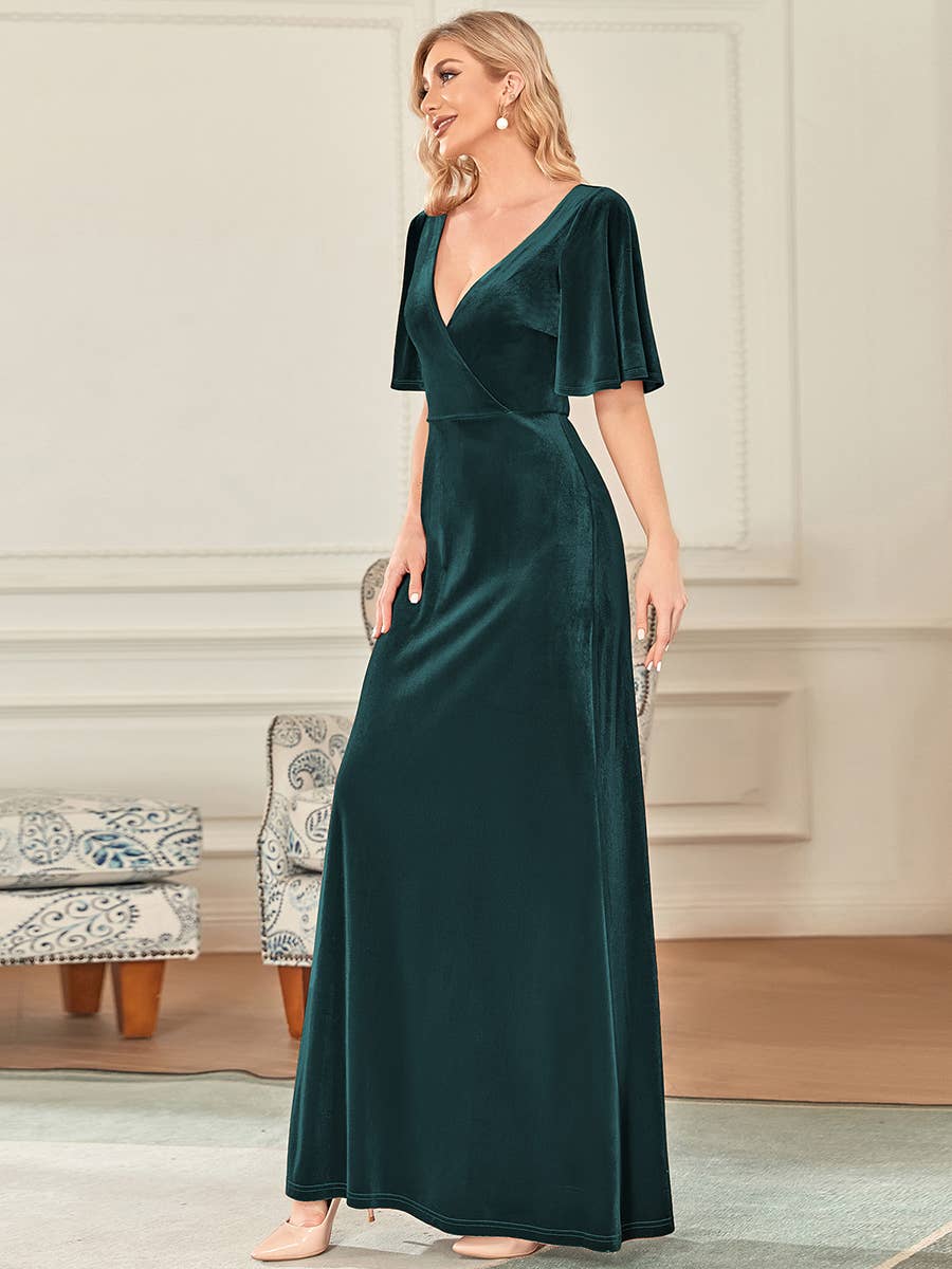 Elegant Double V Neck Velvet Wholesale Party Dress