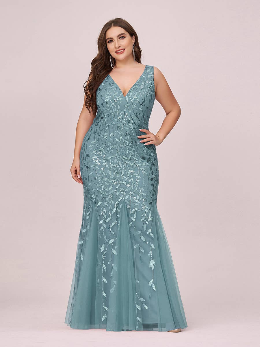 Plus Size Sequin Fishtail Evening Dress