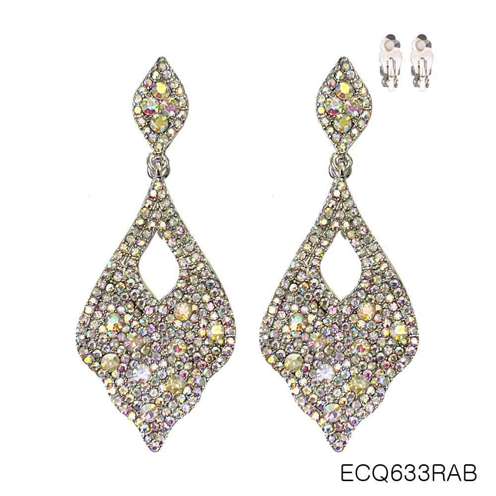 Crystal Pave Scalloped Teardrop Clip On Earrings