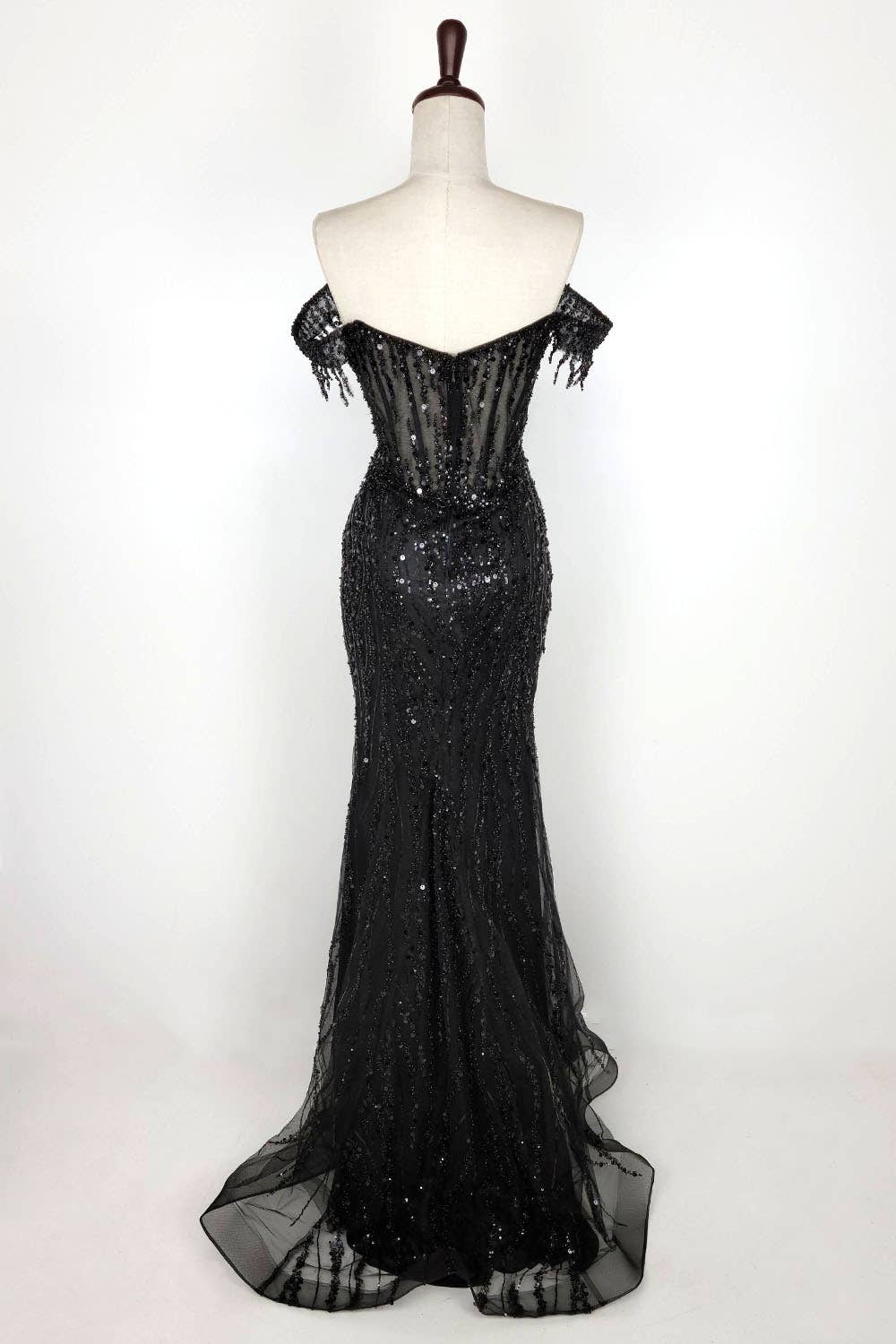 Off the Shoulder Sequin and Bead Long Dress C331