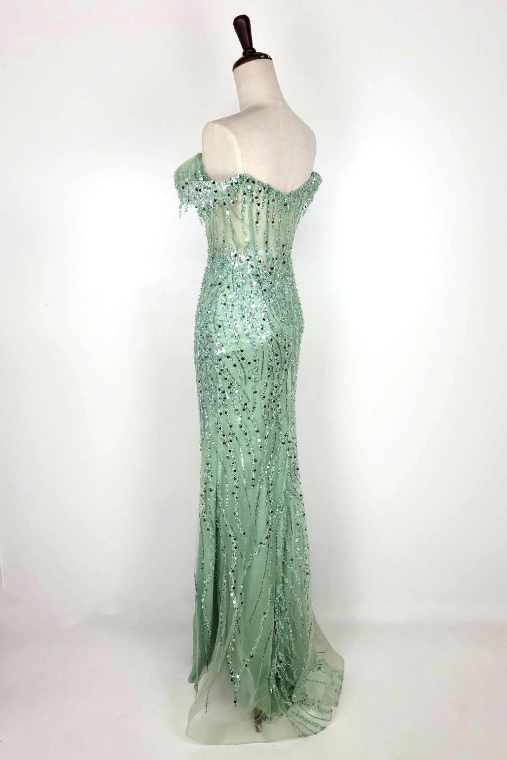 Off the Shoulder Sequin and Bead Long Dress C331