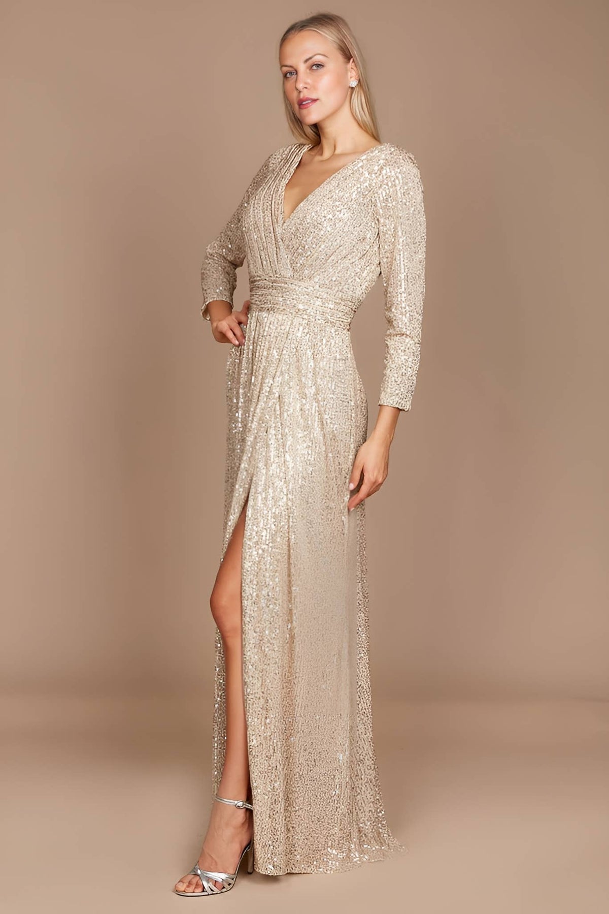 Long Sleeve Sequin Formal Dress