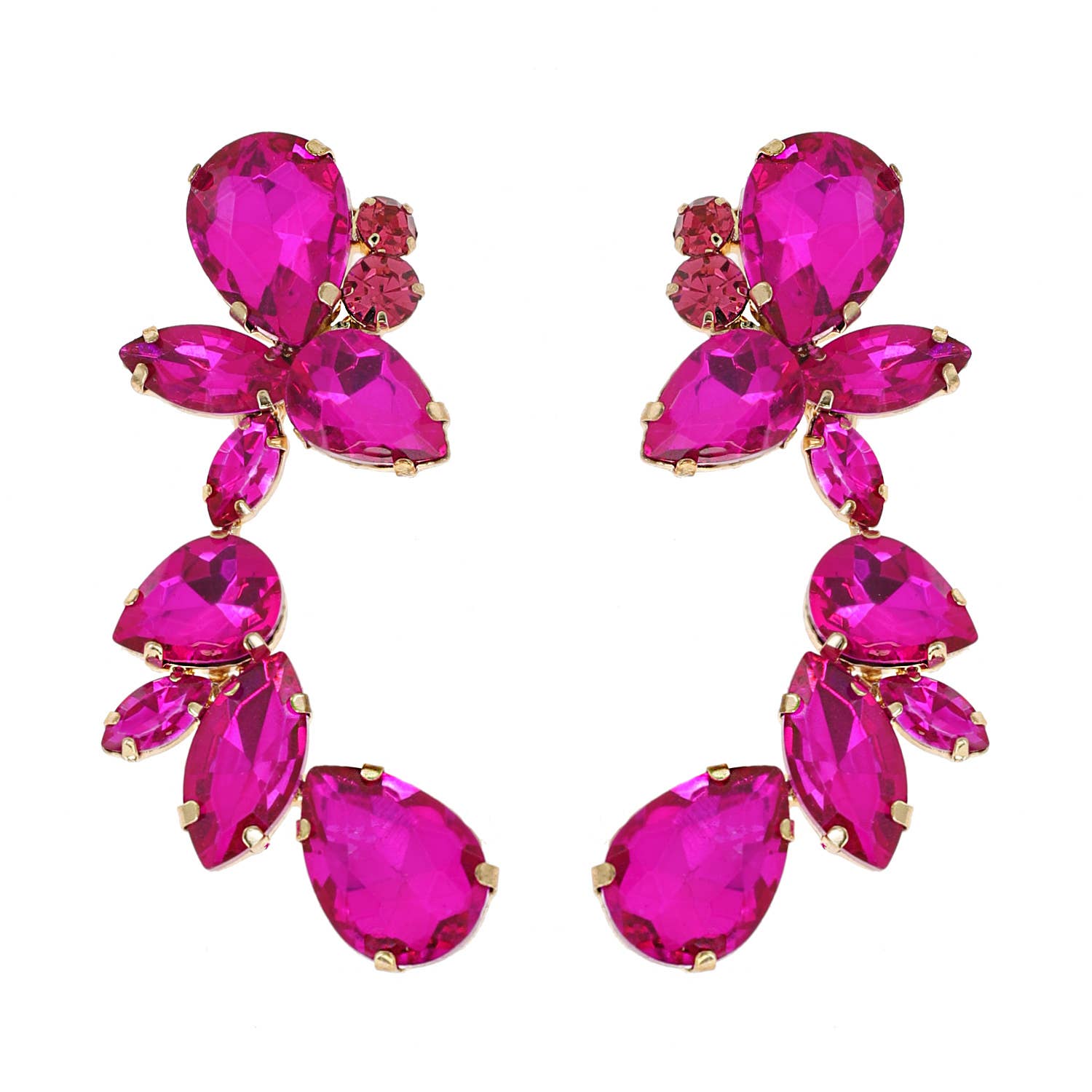 Leaf & Droplet Cut Curved Rhinestone Cluster Drop Earrings