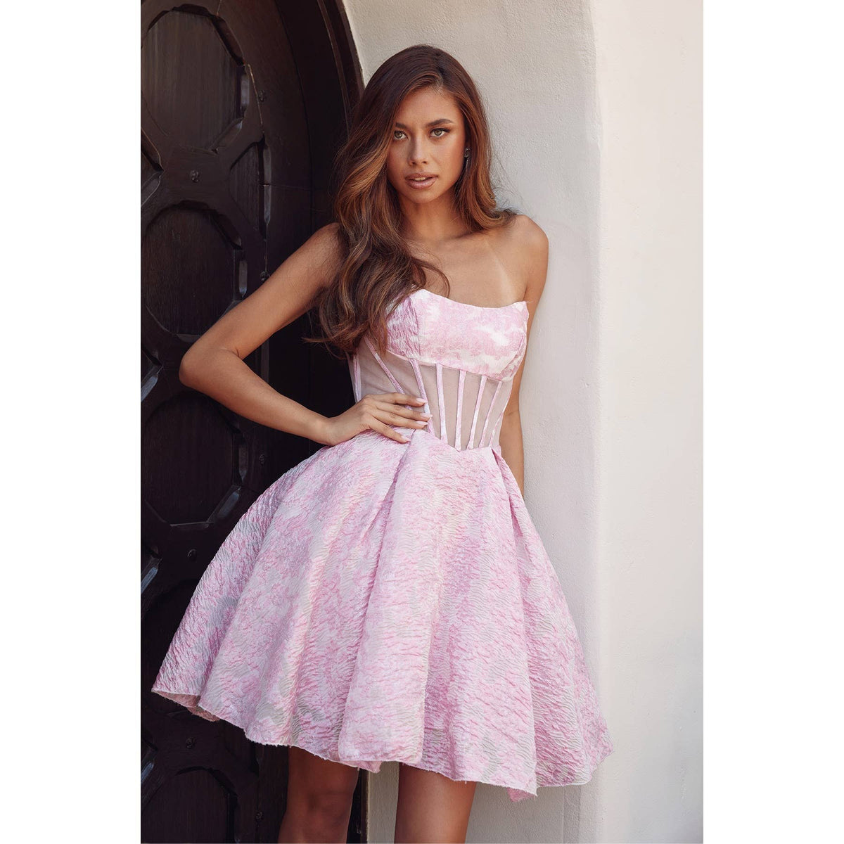 SPRING FEEL SHORT DRESS WITH CORSET AND MESH BODICE