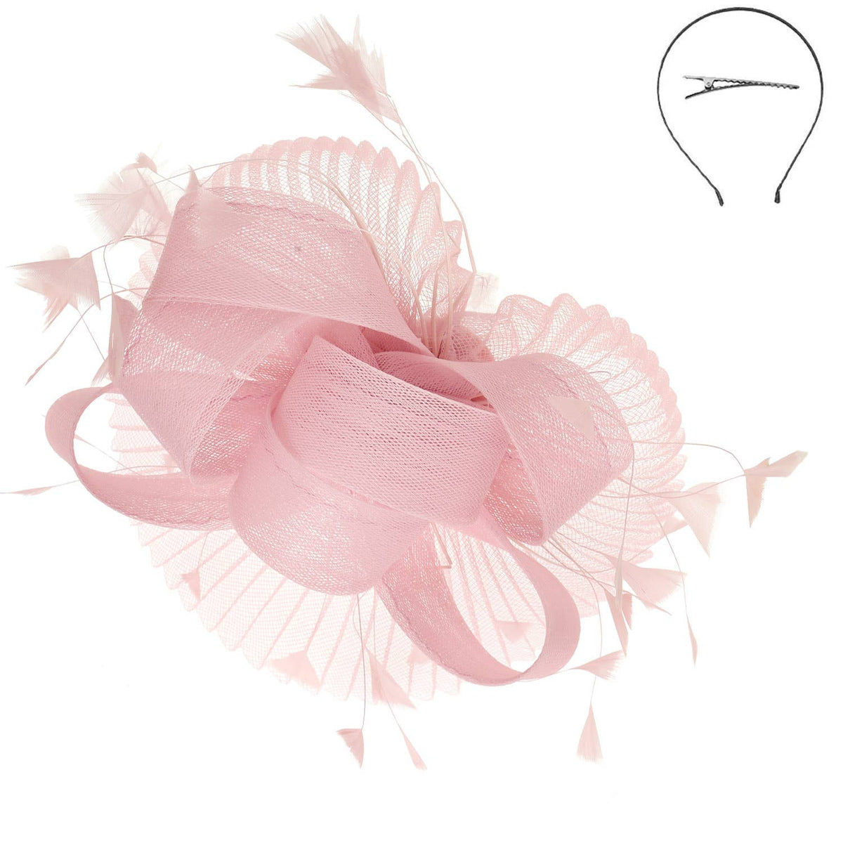 Sheer Mesh Loop Feather Spray Fascinator with Headband