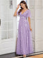 Romantic Shimmery V Neck Ruffle Sleeves Evening Dress