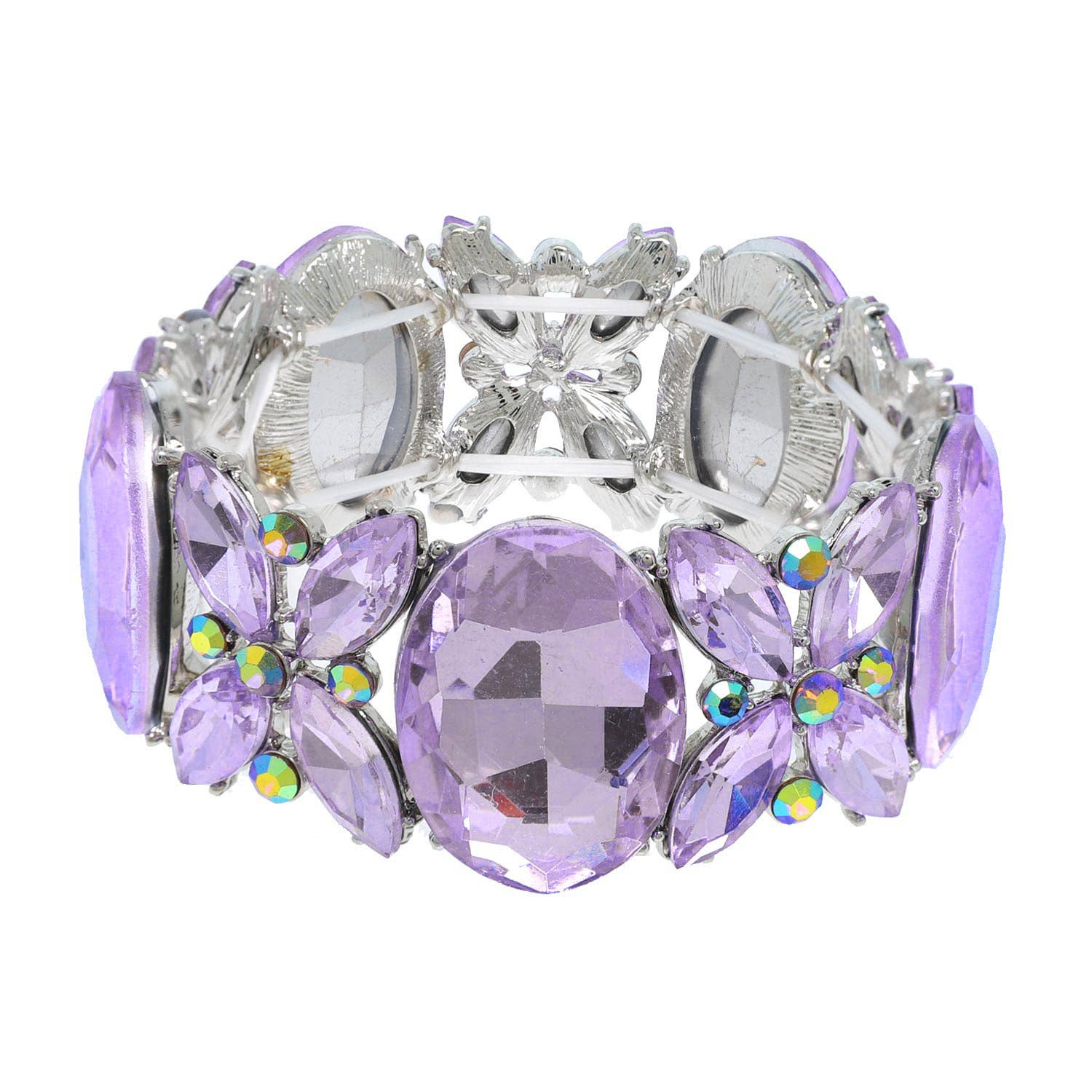Crystal Gemstone Oval Floral Cluster Bracelet