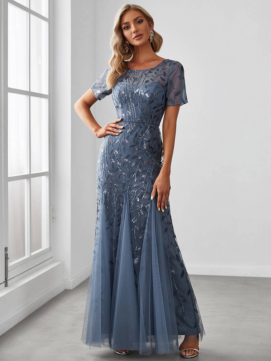 Floral Sequin Print Fishtail Tulle Dresses for Party