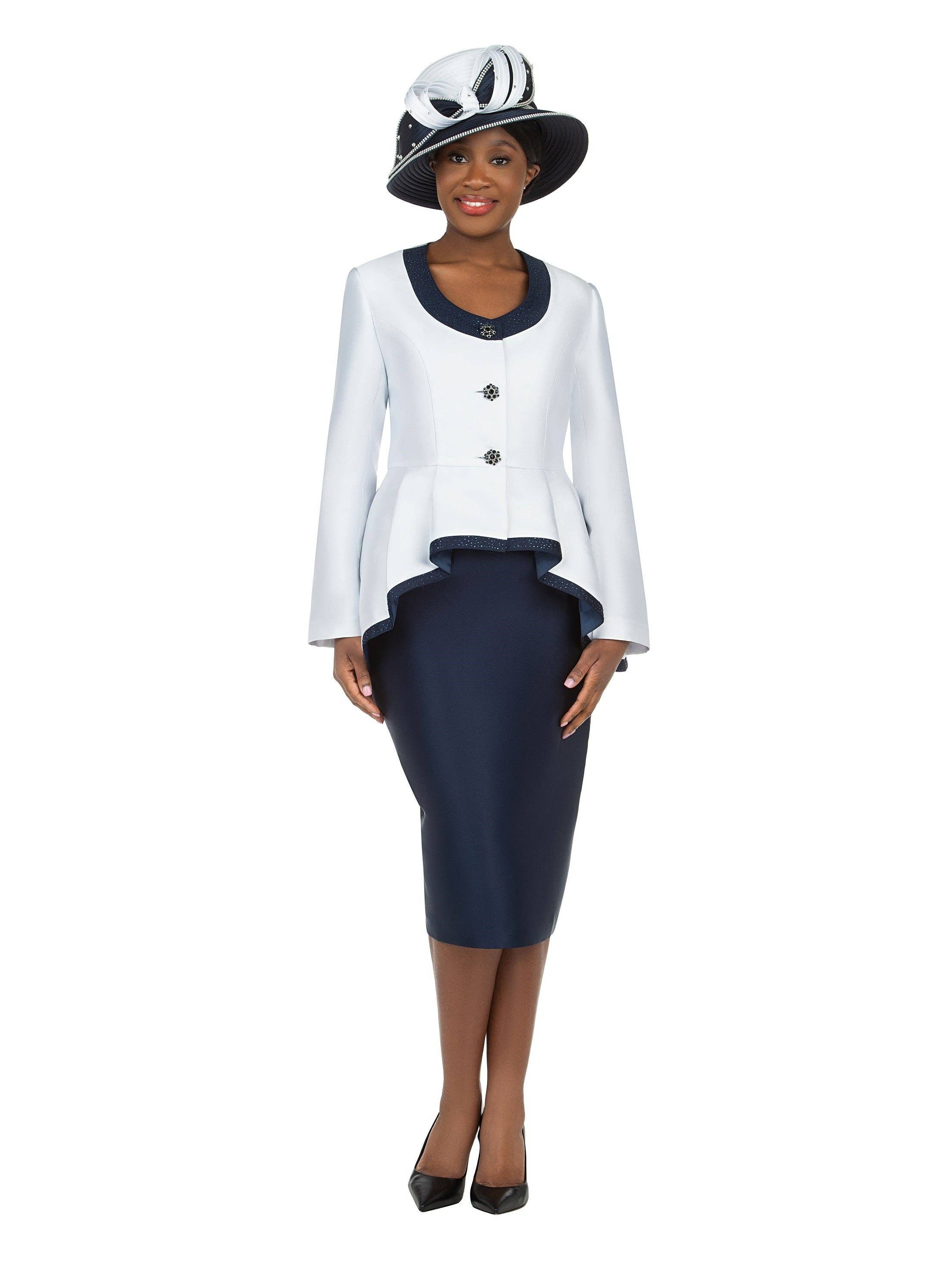 2pc Silky Twill Round Neck Uneven Peplum Suit-Plus