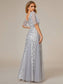 Romantic Shimmery V Neck Ruffle Sleeves Evening Dress