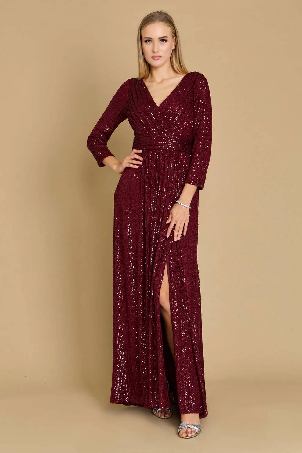 Long Sleeve Sequin Formal Dress