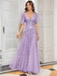 Romantic Shimmery V Neck Ruffle Sleeves Evening Dress