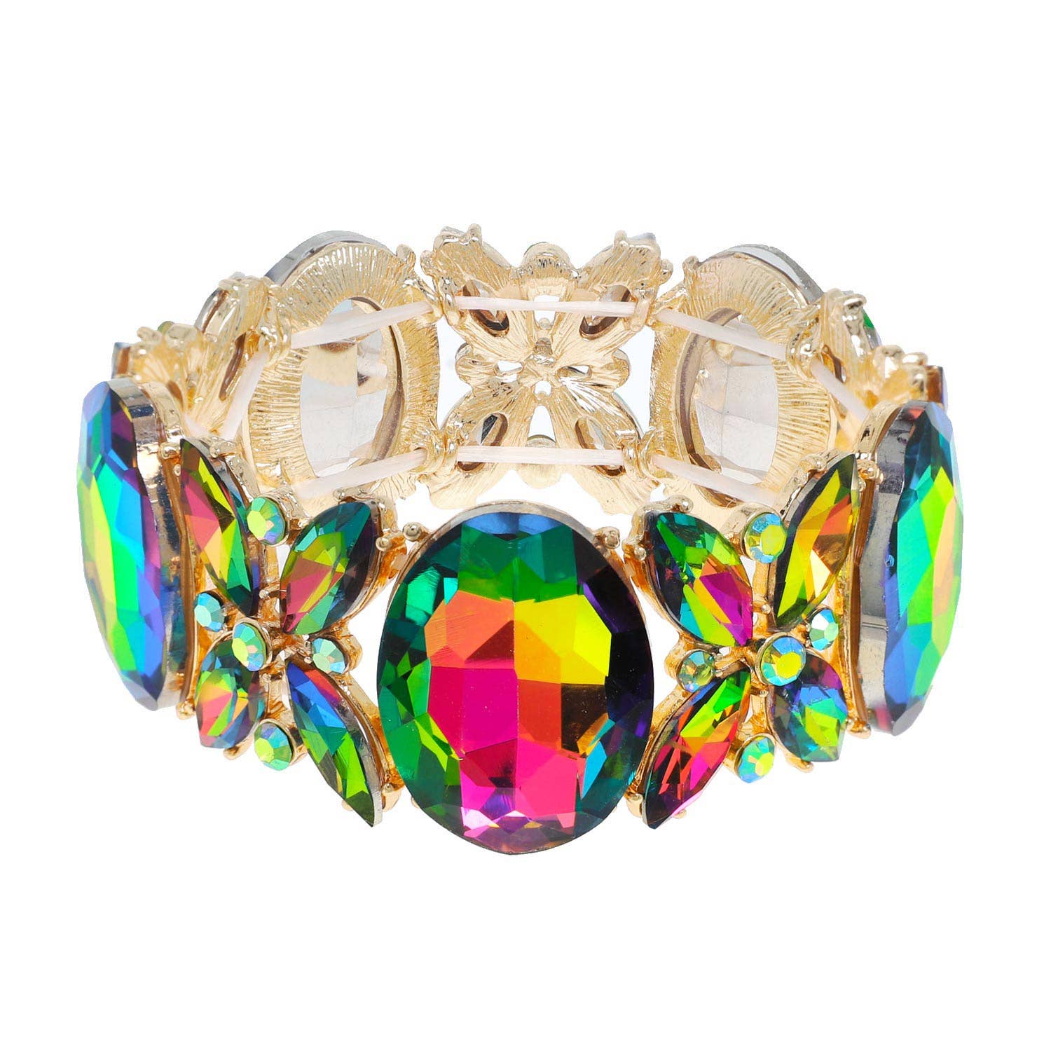 Crystal Gemstone Oval Floral Cluster Bracelet