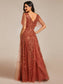 Romantic Shimmery V Neck Ruffle Sleeves Evening Dress