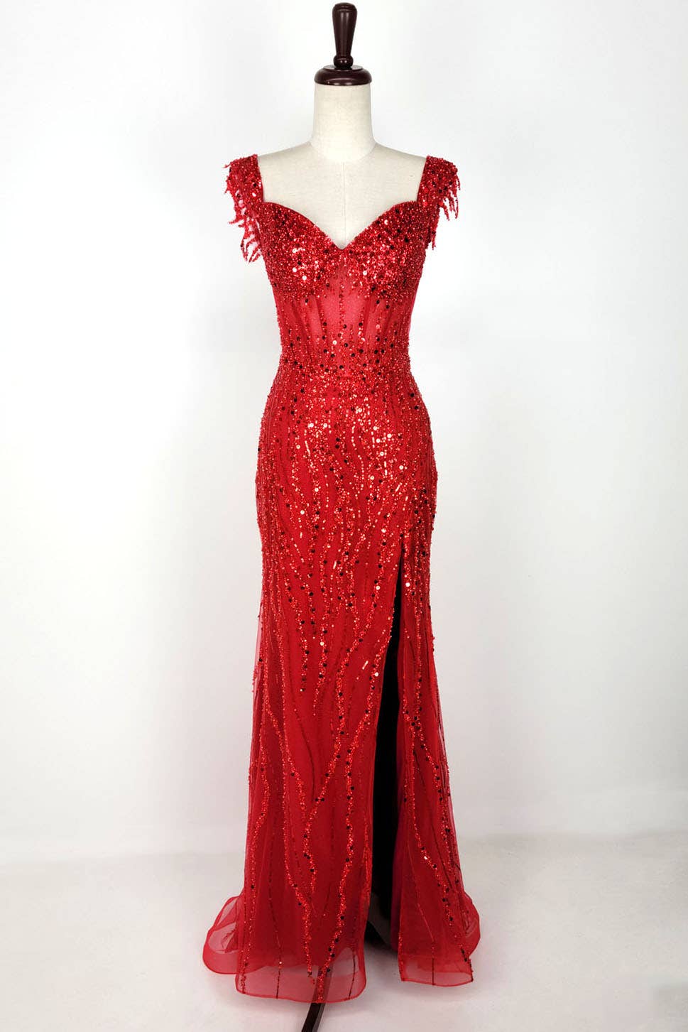 Off the Shoulder Sequin and Bead Long Dress C331