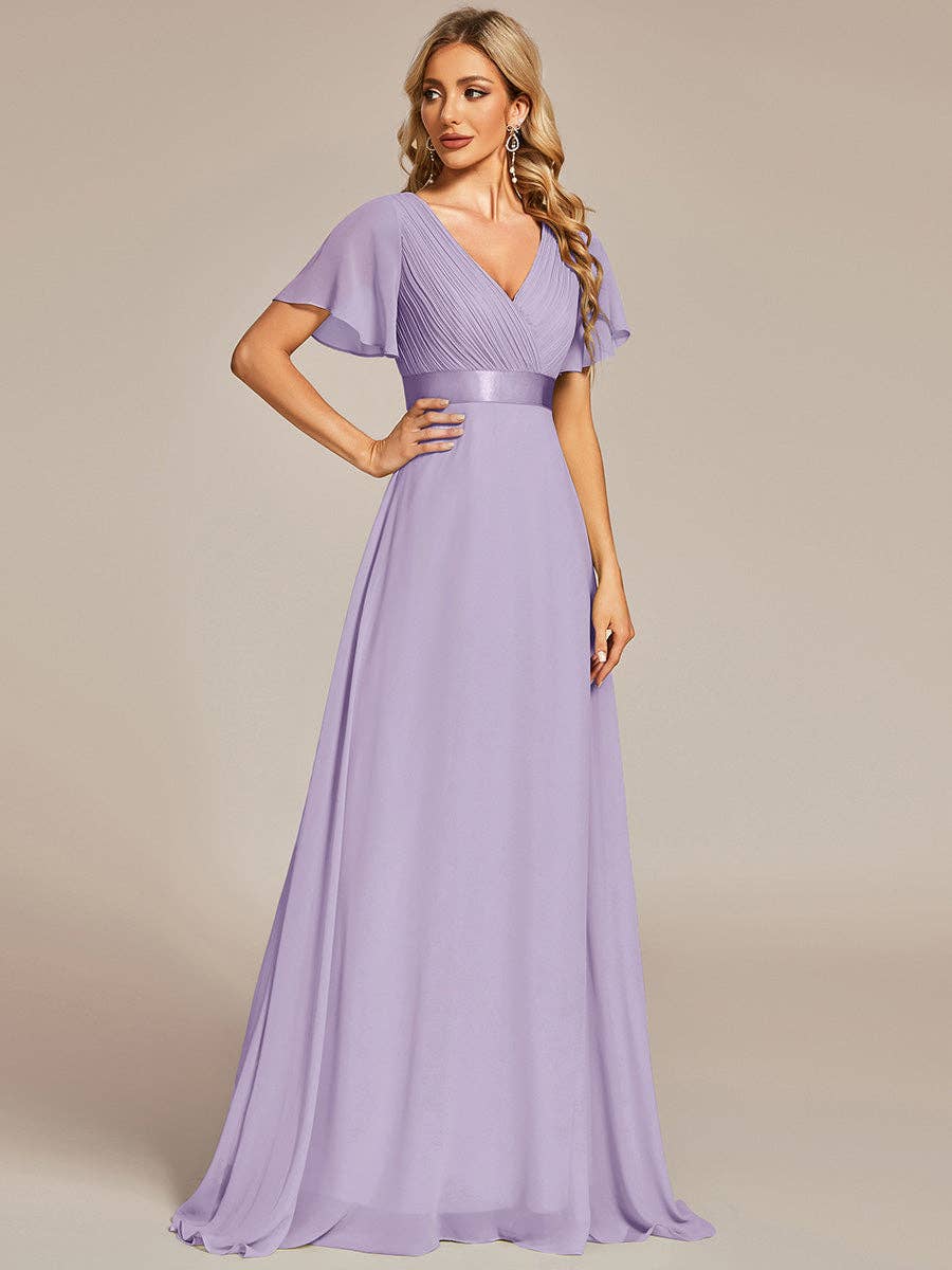 Double V-Neck Ruffles Chiffon Bridesmaid Dress