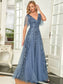 Romantic Shimmery V Neck Ruffle Sleeves Evening Dress