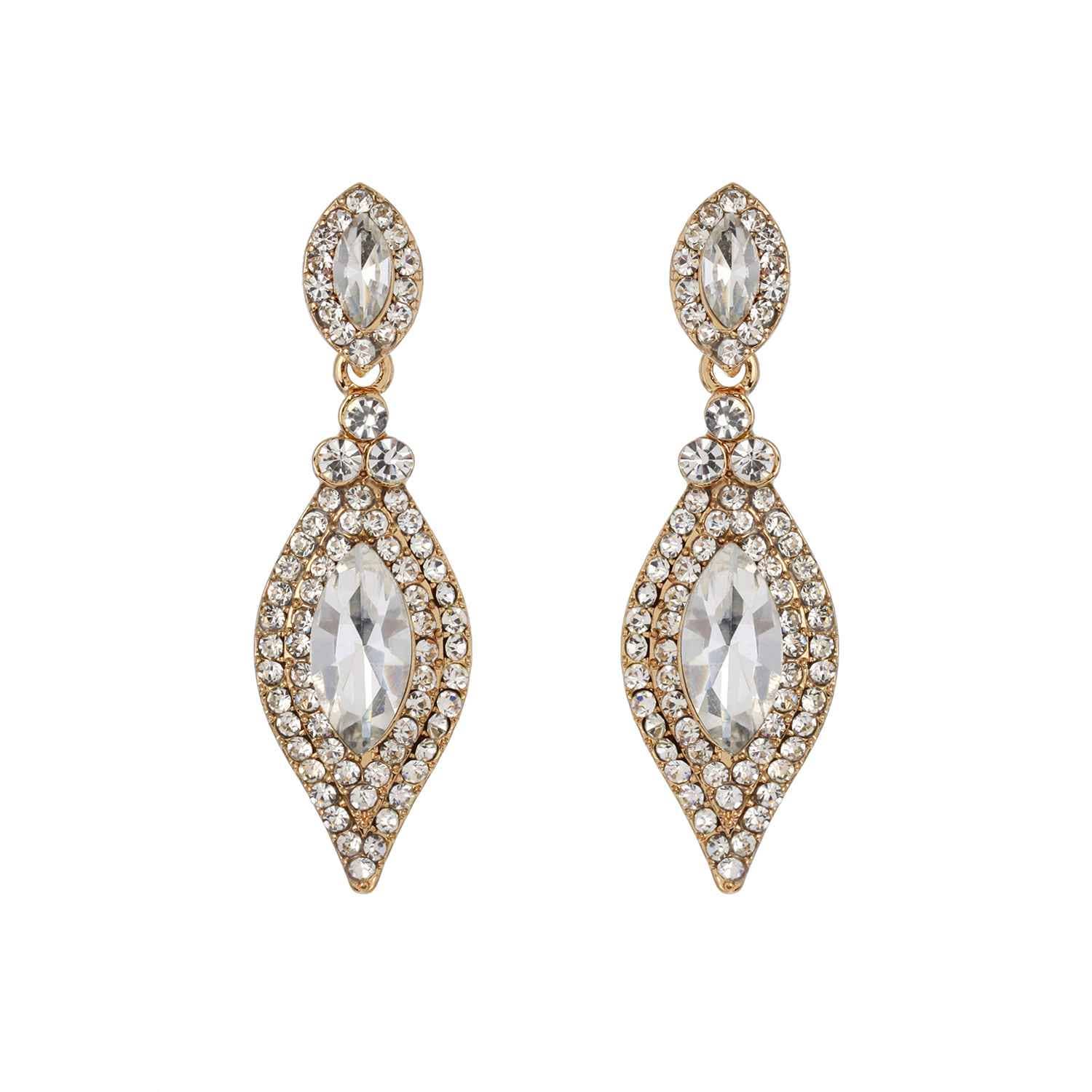 Dangly Leaf with Oval Gem Stone Earrings