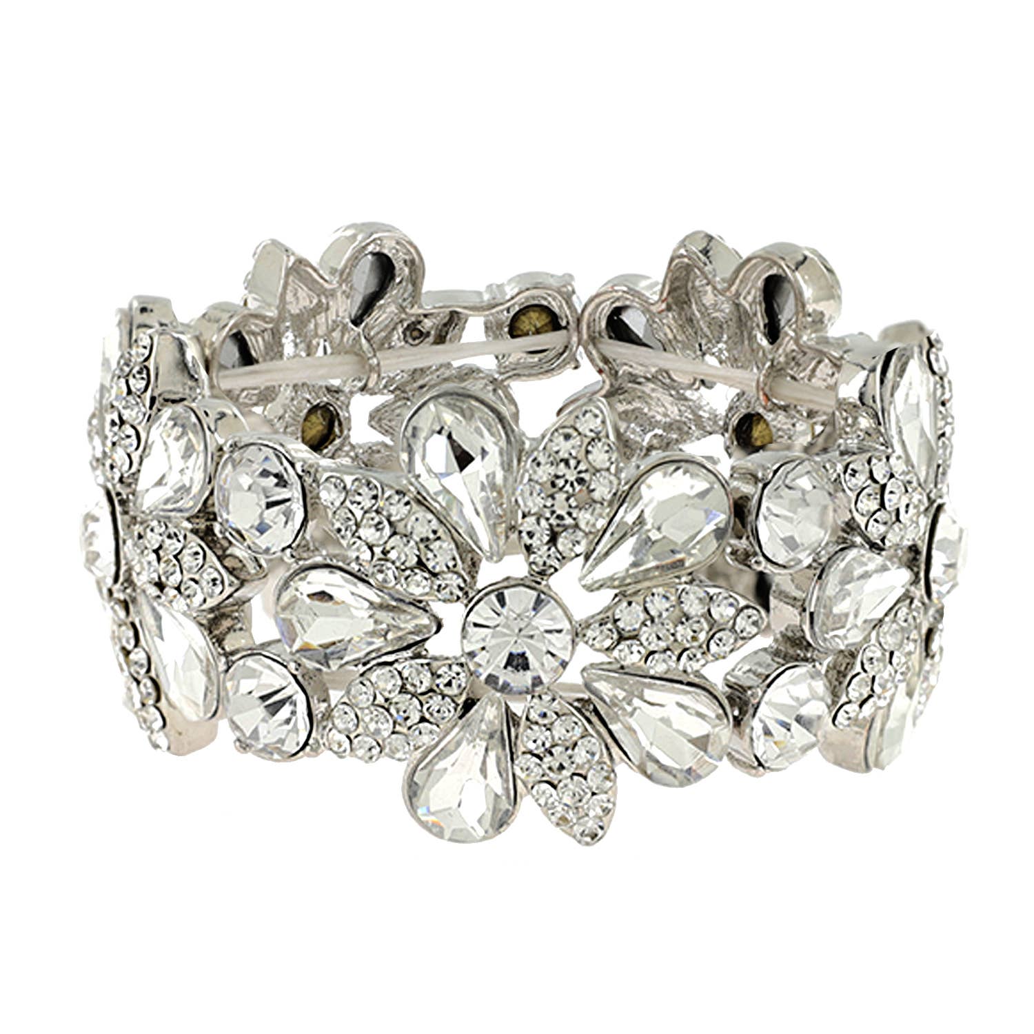 Floral Rhinestone Gem & Cluster Evening Stretch Bracelet