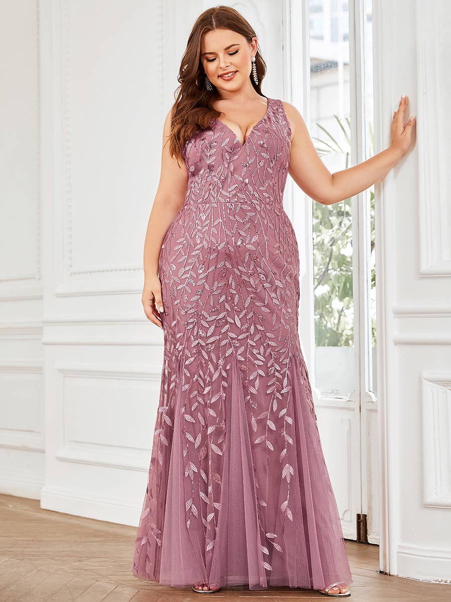 Plus Size Sequin Fishtail Evening Dress