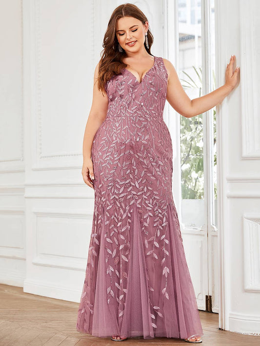 Plus Size Sequin Fishtail Evening Dress