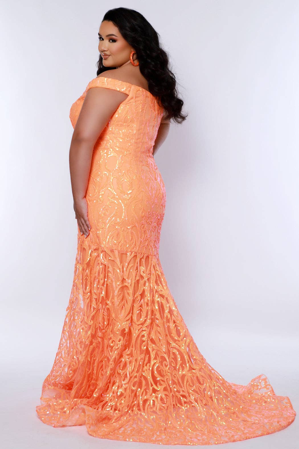 Plus Size Fitted Off-the-Shoulder Prom Dress